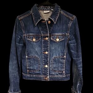 HALOGEN Blue Denim Flap Pocket Trucker Cropped Jean Jacket sz S